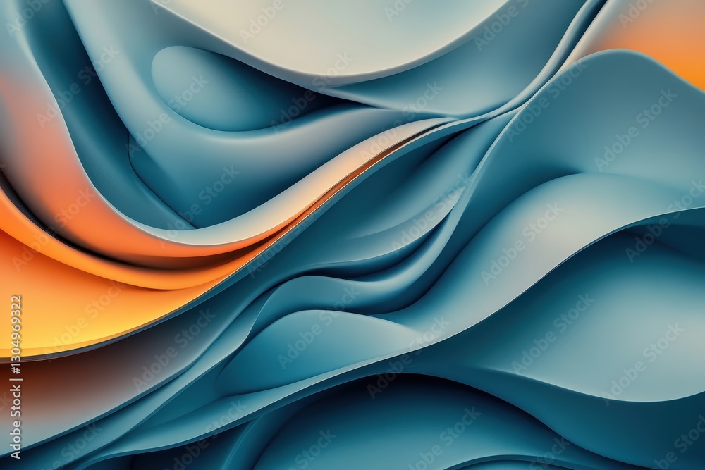 Fototapeta premium Fluid abstract design featuring smooth blue and orange waves creating a dynamic visual flow in a modern background