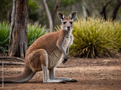 Kangaroo in Natural Habitat: Serene Wildlife Portrait in Australian Grassland