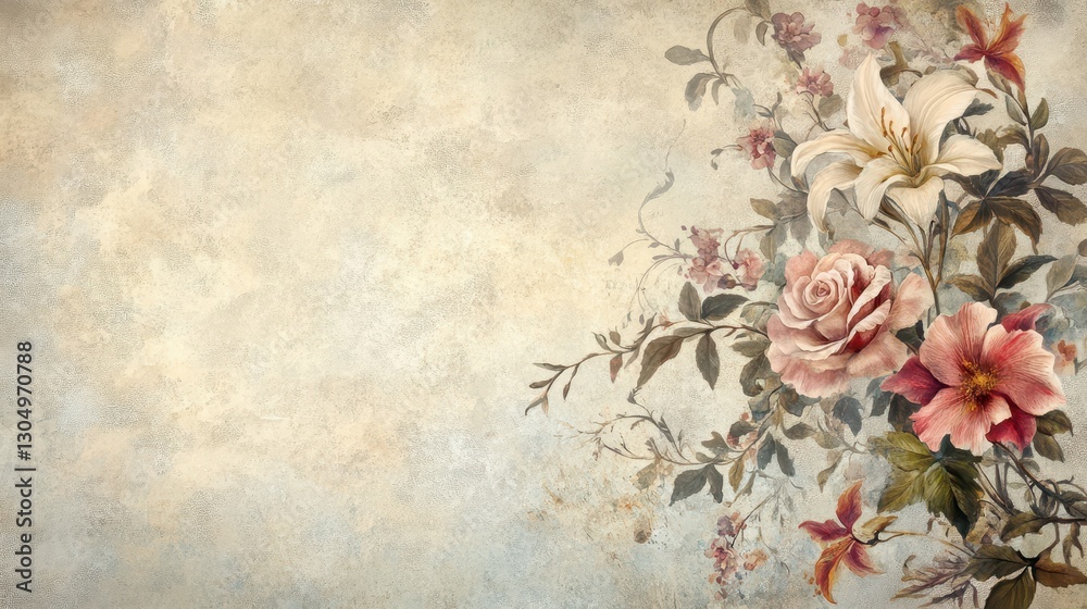 custom made wallpaper toronto digitalVictorian floral wallpaper with roses lilies and elegant tendrils on parchment