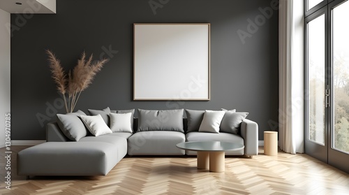 Minimalist Interior Mockup Featuring a Framed Wall Poster in a Cozy Living Space