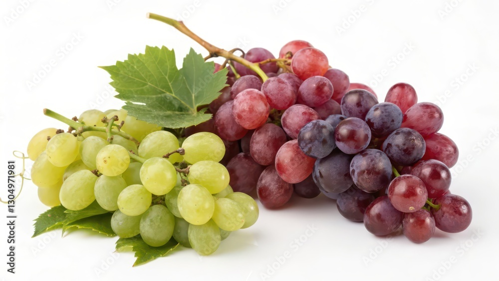 Green, Red, and Purple Grapes on White Background Green, Red, and Purple Grapes on White Background