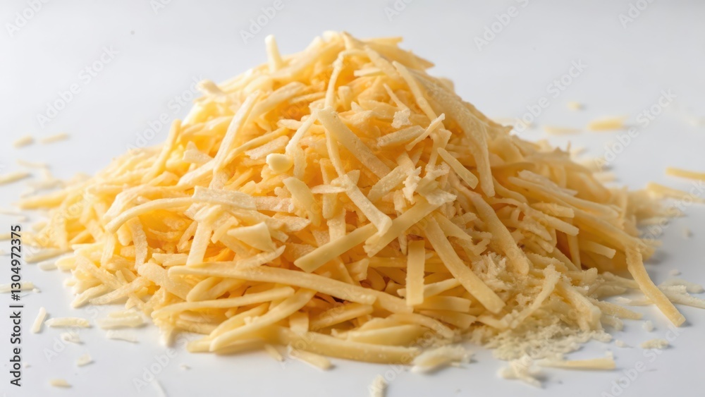 Grated Cheese Pile on White Background