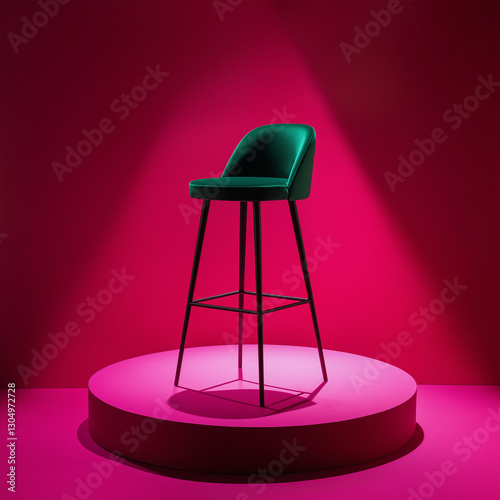 Obraz na płótnie A green stool is sitting on a pink surface w salonie