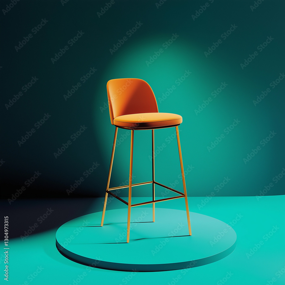A gold and orange stool is sitting on a green surface