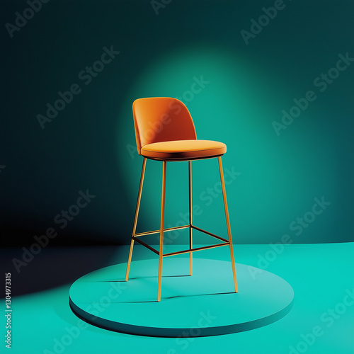 Obraz na płótnie A gold and orange stool is sitting on a green surface w salonie