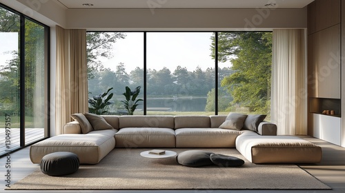 Minimalist, scandinavian home interior design of modern living room.