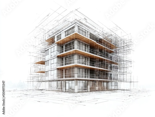 Building construction blueprint, detailed architectural diagram, floor plans, technical specifications, structural development, highquality construction design illustration