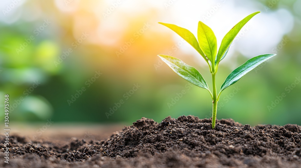 Delicate Green Seedling Emerging from Dark Soil Under Bright Sunlight in Natural Environment Delicate Green Seedling Emerging from Dark Soil Under Bright Sunlight in Natural Environment