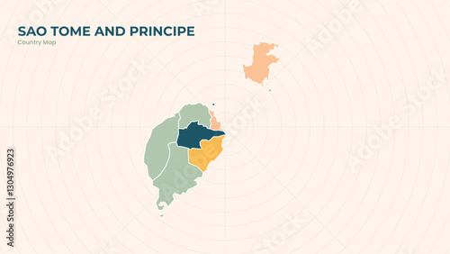 Map of Sao Tome and Principe isolated modern colorful State. Use for Website Layouts, Background, Education, Customizable, Travel Worldwide, Silhouette Backdrop, Earth Geography, Political.