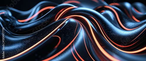 elegant black theme neon glowing curves abstract background concept backdrop illustration cartoon