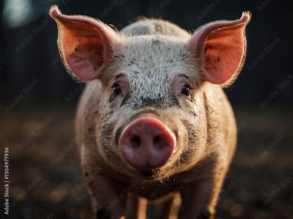 Cute Piglet Portrait: Exploring the Rural Farm Life and Sustainable Agriculture at Sunset Cute Piglet Portrait: Exploring the Rural Farm Life and Sustainable Agriculture at Sunset