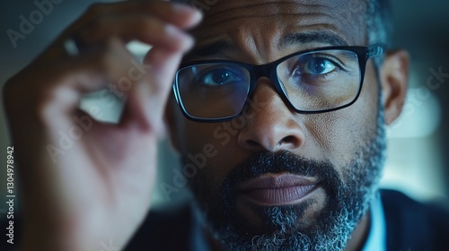 Focused Businessman Analyzing Data, Strategic Thinking, Problem Solving, Close-up Portrait