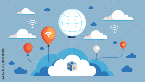 Weather balloons equipped with sensors and GPS technology provide realtime data on temperature humidity and wind patterns for use in climate research and disaster prediction.. Vector illustration
