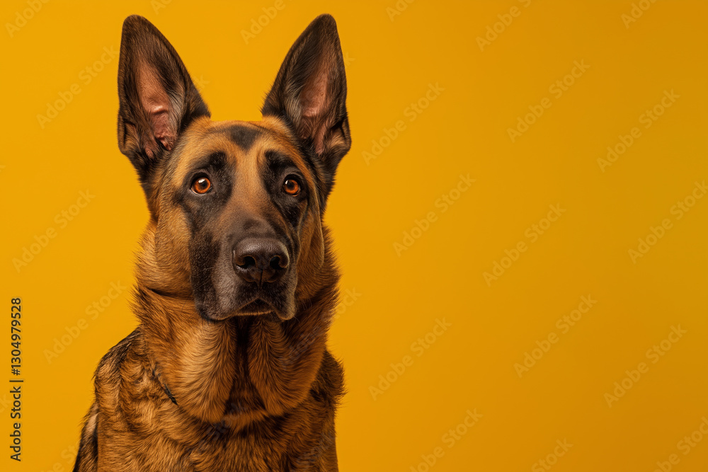 Fototapeta premium Belgian Malinois dog on minimalistic colorful background with Copy Space. Perfect for banners, veterinary ads, pet food promotions, and minimalist designs.