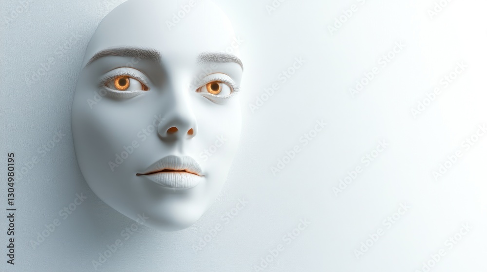Serene White Face, Mysterious Gaze: Digital Art Serene White Face, Mysterious Gaze: Digital Art
