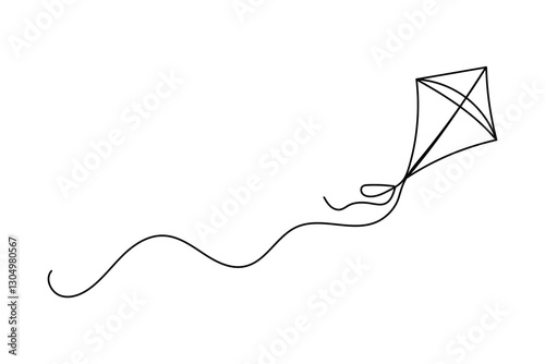 Continuous one line drawing  of fly kite outline vector art design