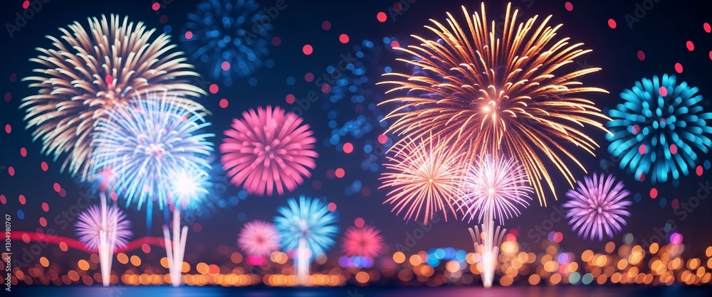 Fototapeta premium elegant colorful theme fireworks and bokeh abstract background concept backdrop illustration cartoon