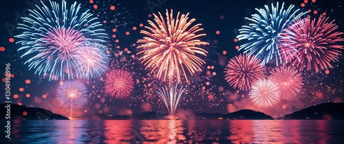 elegant colorful theme fireworks and bokeh abstract background concept backdrop illustration cartoon