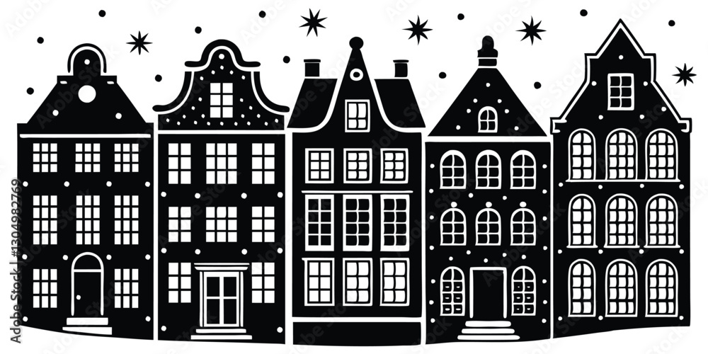 Silhouette of a row Amsterdam houses Silhouette of a row Amsterdam houses