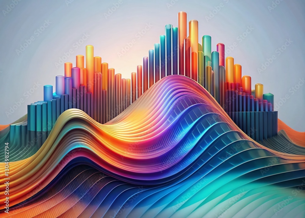 Abstract Colorful Data Wave & Bar Graph Visualization - Right Composition Abstract Colorful Data Wave & Bar Graph Visualization - Right Composition