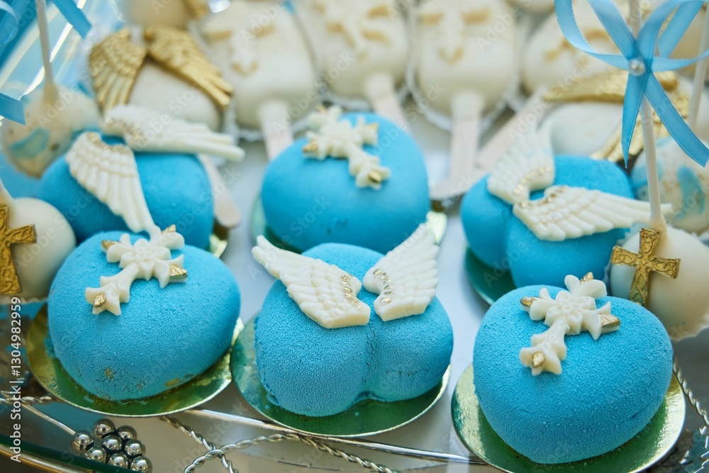 Lots of cakes with Christian symbols. Celebrating a child's christening. Lots of cakes with Christian symbols. Celebrating a child's christening.