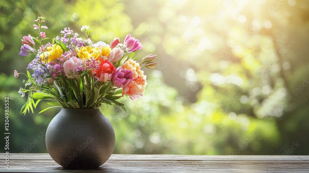 Striking Spring Bouquet with Colorful Flowers in a Vase Striking Spring Bouquet with Colorful Flowers in a Vase