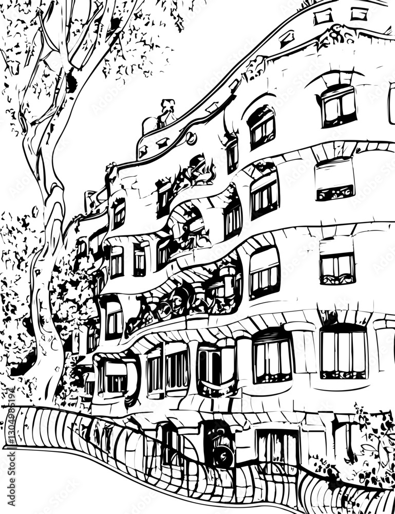 Obraz premium architecture, building, drawing, sketch, church, vector, city, illustration, old, travel, castle, art, paris, europe, town, vintage, house, cathedral, tower, design, draw, landmark, ancient, london, d