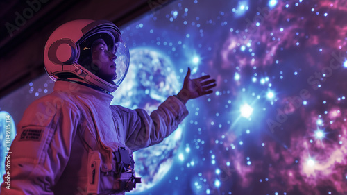 This astronaut explores a vibrant universe, highlighting the potential of space tourism. © Prostock-studio