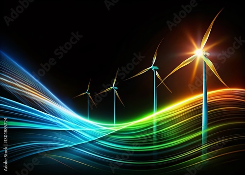 Abstract Flowing Lines Renewable Energy Silhouette - Sustainable Power Concept