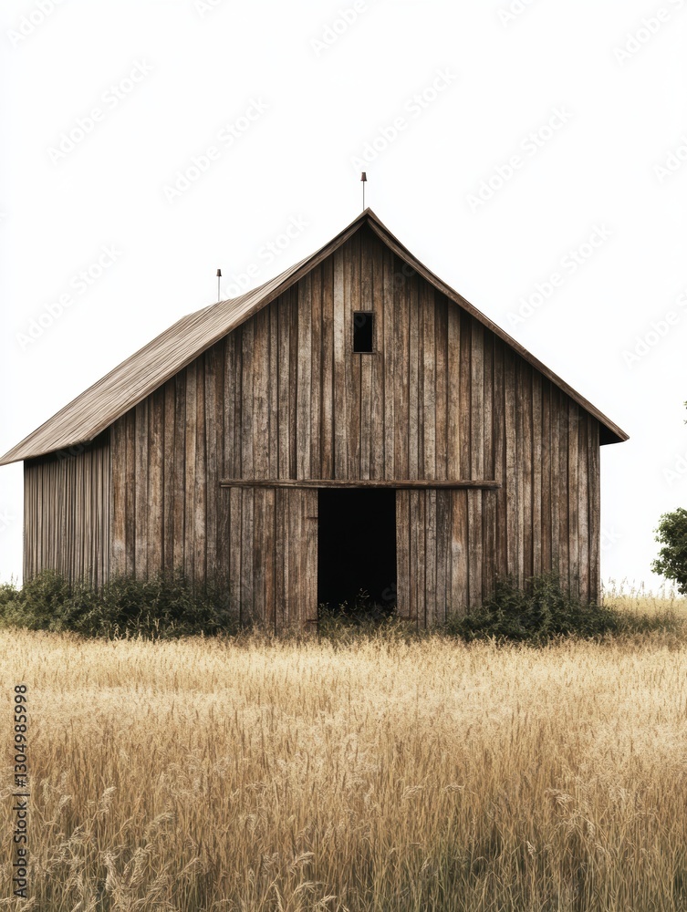 Rustic Weathered Wooden Barn in Dry Grass Field Rustic Weathered Wooden Barn in Dry Grass Field