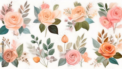 Wallpaper Mural Charming botanical collection featuring hand drawn flowers, leafy twigs, wild herbs, and berries in vibrant colors. Generative AI Torontodigital.ca