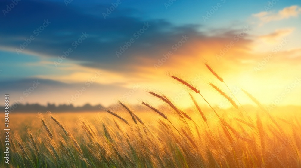 Sunrise over golden wheat fields scenic landscape nature tranquil environment warm viewpoint serenity concept