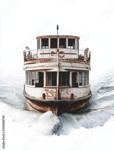 Wallpaper Mural Weathered White and Brown Boat on Water, Isolated on White Background Torontodigital.ca