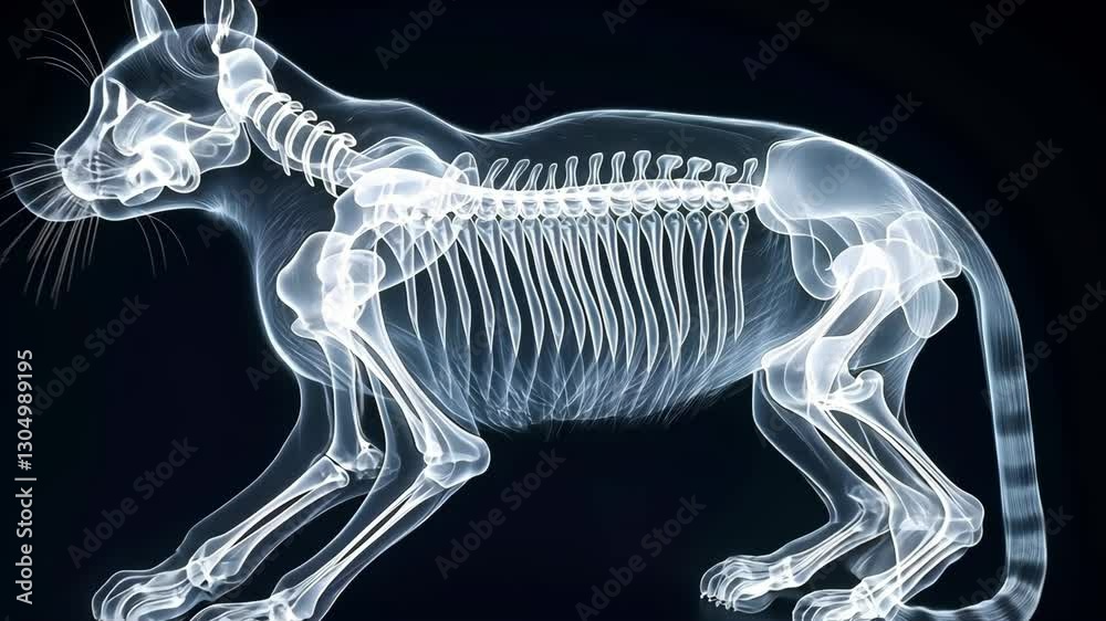 Normal Ribs In Cat Video Stock A detailed X-ray scan of a cat, clearly showing its bones ...
