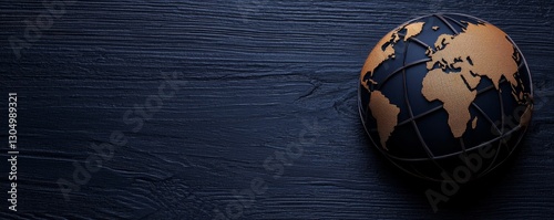 Earth Globe on Dark Wood Surface Global Perspective Worldwide Geography International Affairs World Map Top View