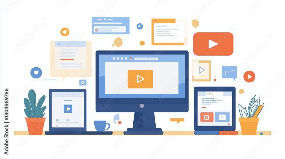 Digital Media and Video Content Creation Concept Illustration Digital Media and Video Content Creation Concept Illustration