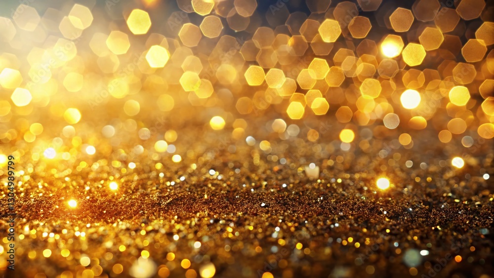 Abstract Hexagonal Glitter Overlay: Shimmering Gold Design Element with Copy Space Abstract Hexagonal Glitter Overlay: Shimmering Gold Design Element with Copy Space