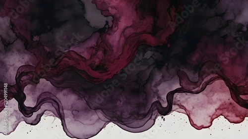 Black dark purple red burgundy wine magenta maroon plum watercolor water. Abstract art colorful background. Chaos daub stain grunge dirty smoke fog.Fantasy dramatic storm night sky with clouds.Design.