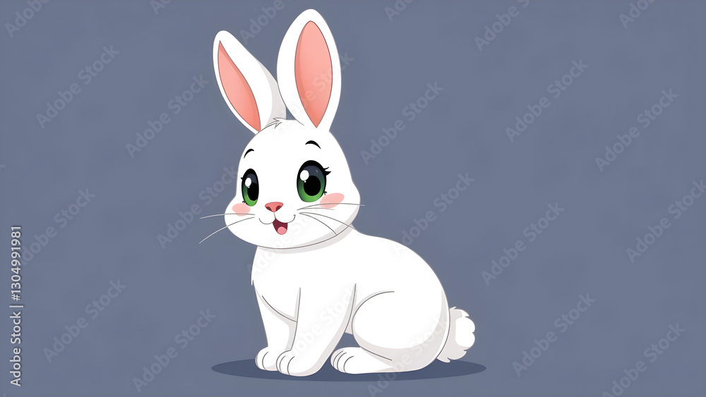 Obraz premium Cute white baby rabbit, full body, cartoon look, with expressive eyes, 8k