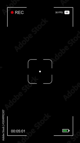 4K Vertical Video camera viewfinder screen overlay on transparent background