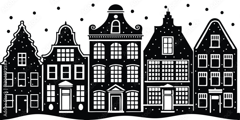 Fototapeta premium Silhouette of Laser cutting Amsterdam style houses