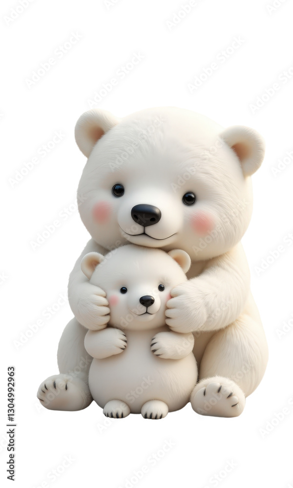 Two fluffy white cartoon bears hugging, transparent background Two fluffy white cartoon bears hugging, transparent background