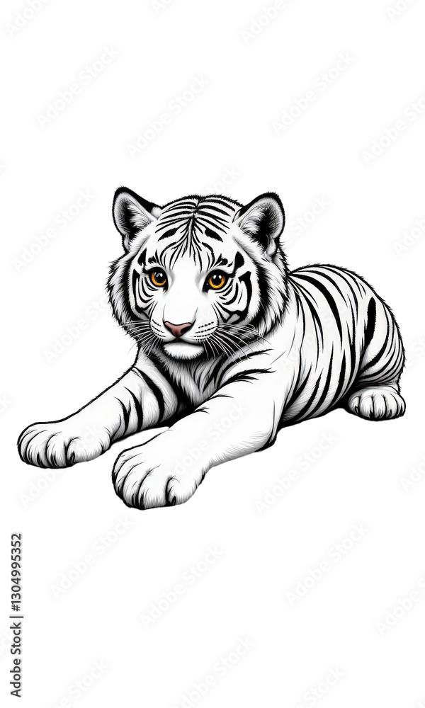 Fototapeta premium White Tiger Lying Down with Transparent Background