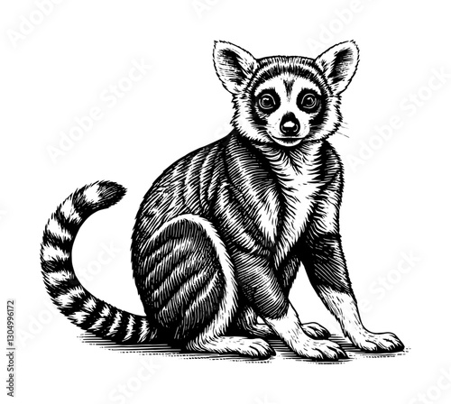 Lemur Woodcut vintage Monochrome black and white drawing Illustration