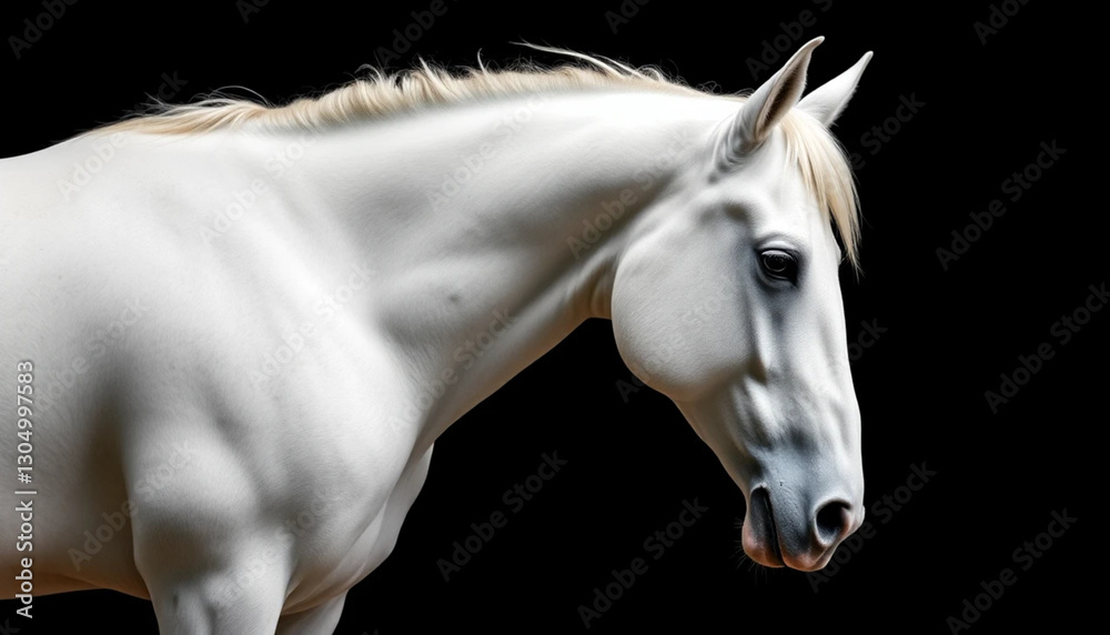 Fototapeta premium White Andalusian Horse Stallion on Black Background