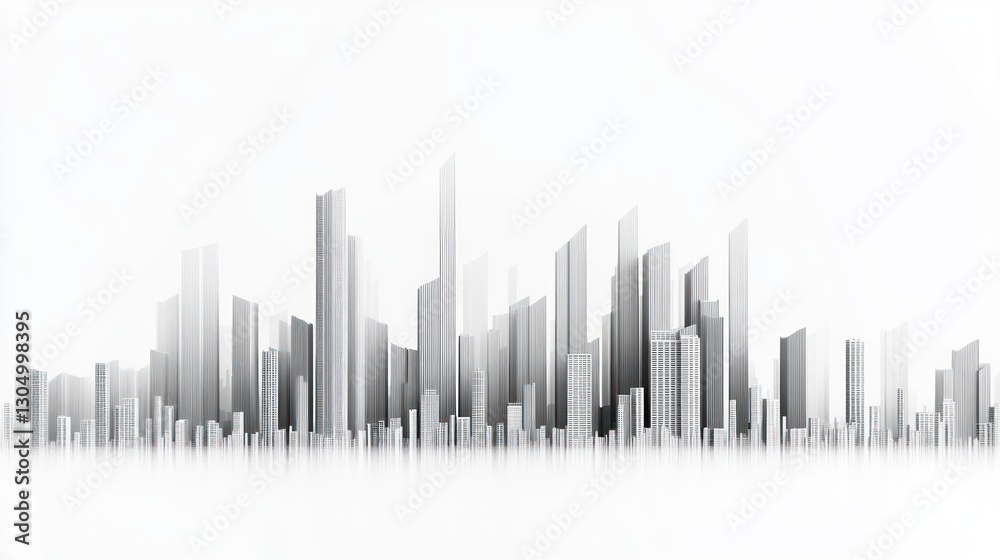 Fototapeta premium Abstract grayscale cityscape skyline. Possible use Architectural visualization or urban planning