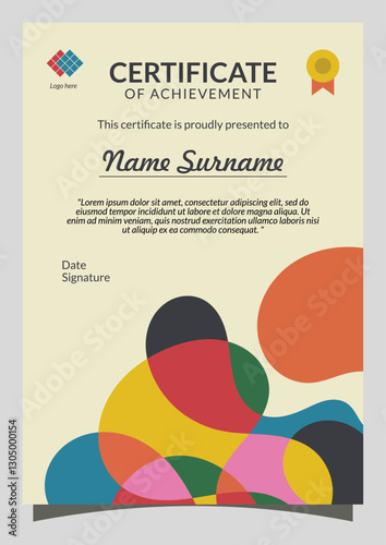 Modern Fluid Colorful Shapes Combination Vertical Certificate Template