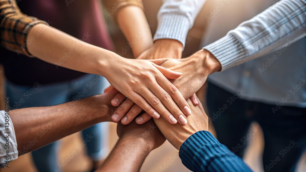 Teamwork and collaboration are essential for success in any project, as shown by hands coming together Teamwork and collaboration are essential for success in any project, as shown by hands coming together
