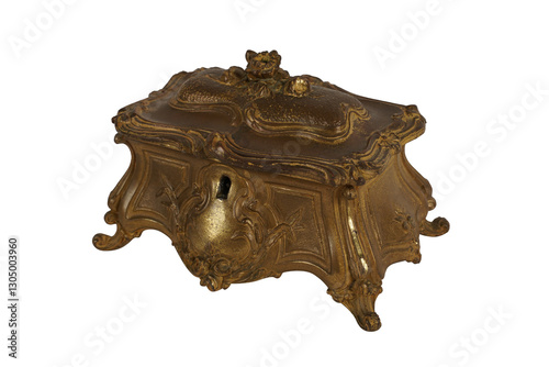 liquid chocolate dripping  Antique Footed Art Nouveau Gold Jewelry / Trinket Box Repousse Roses N B Rogers