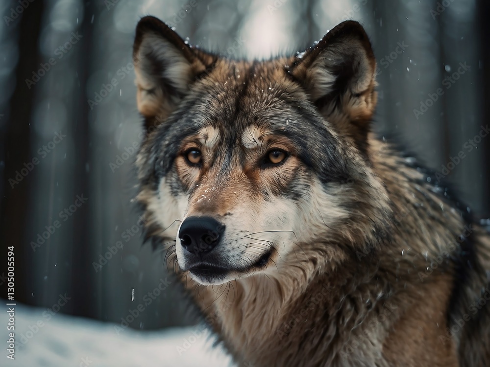 Fototapeta premium Gray Wolf: Majestic Wildlife Close-Up in Snowy Forest Habitat